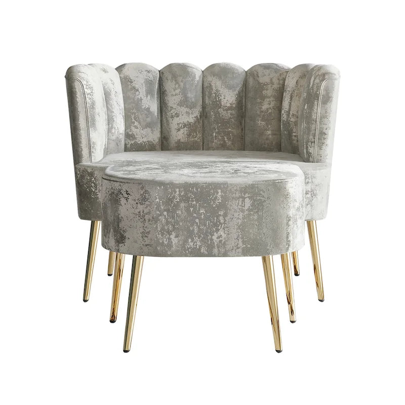 Fauteuil d'appoint CraftPorch luxueux, recouvert de velours, avec tabouret