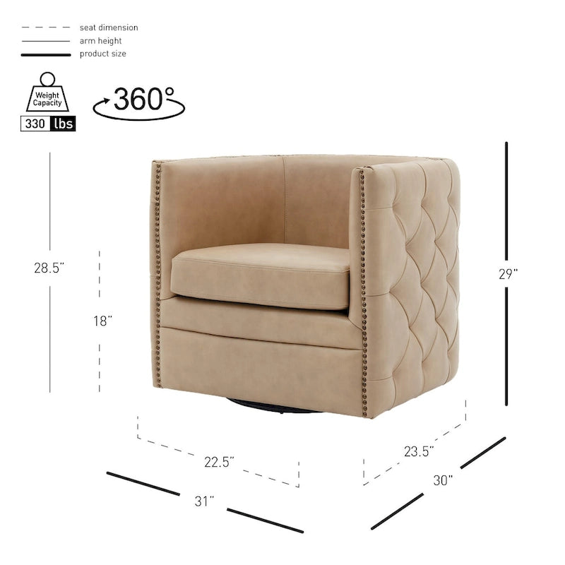 Fauteuil pivotant capitonné Leslie en cuir pleine fleur