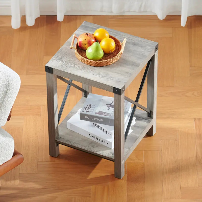 Table d'appoint ou de chevet CO-Z de style ferme de 40 cm avec étagère de rangement
