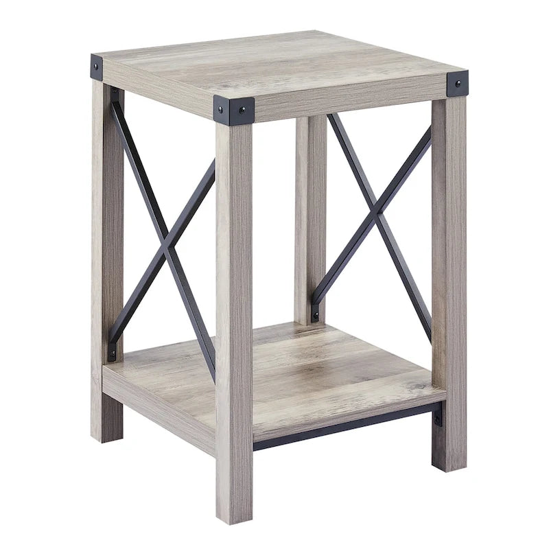 Table d'appoint ou de chevet CO-Z de style ferme de 40 cm avec étagère de rangement
