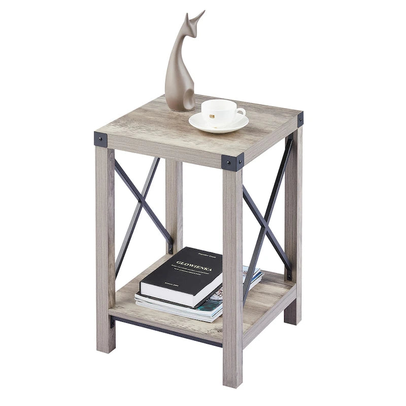 Table d'appoint ou de chevet CO-Z de style ferme de 40 cm avec étagère de rangement