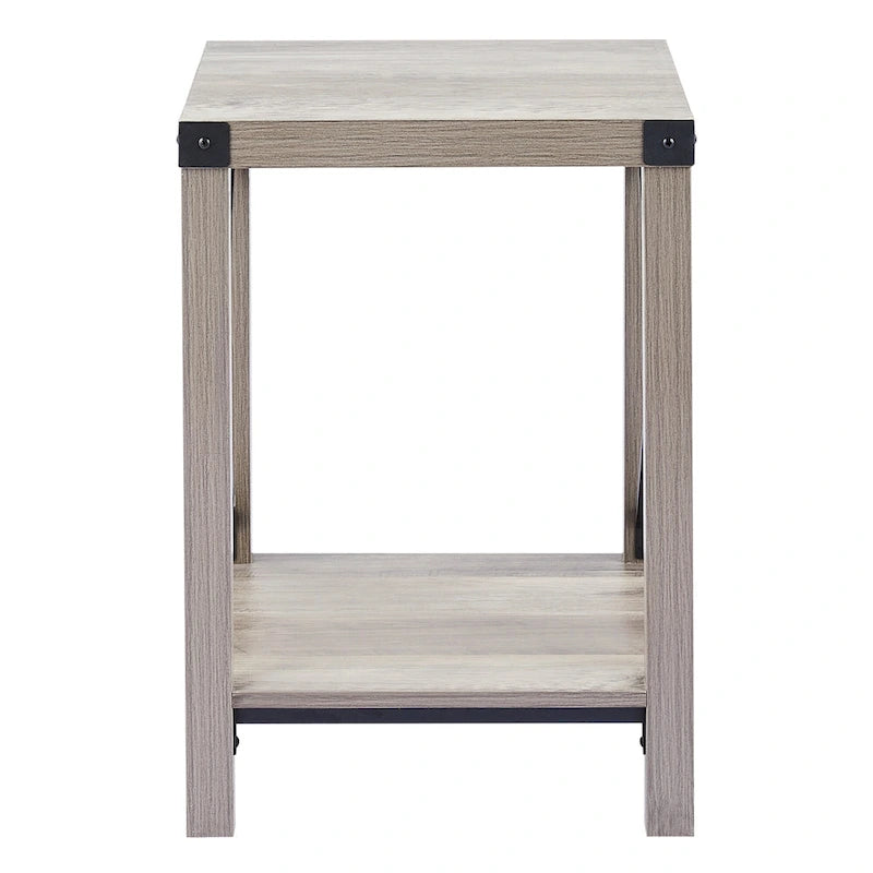 Table d'appoint ou de chevet CO-Z de style ferme de 40 cm avec étagère de rangement