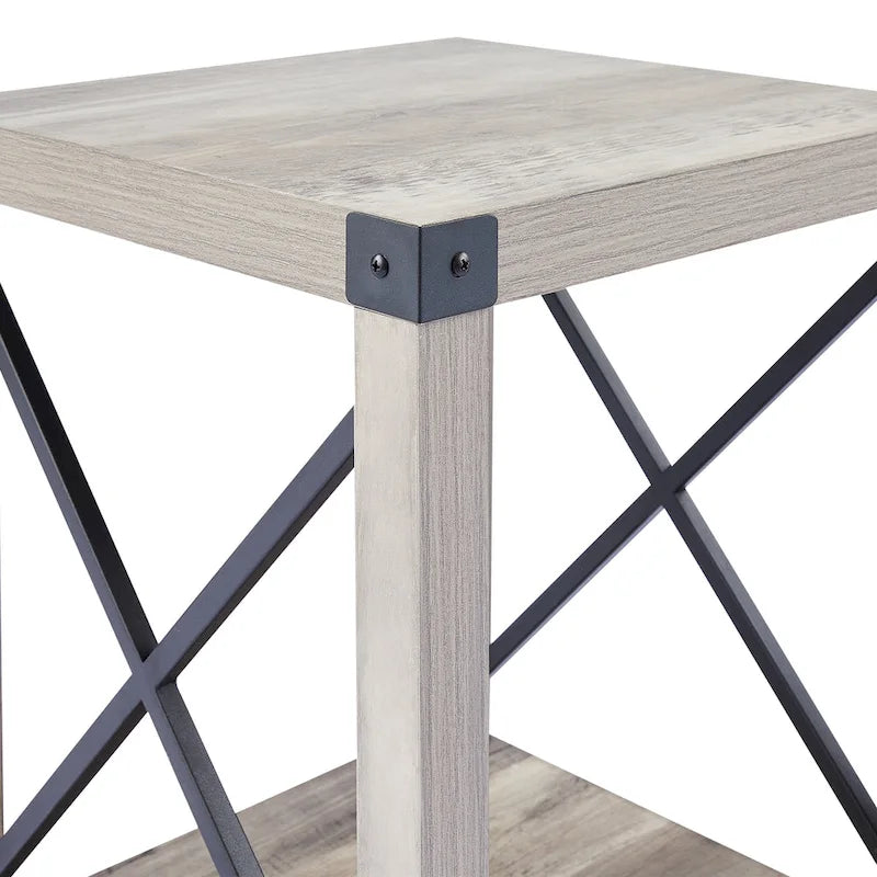 Table d'appoint ou de chevet CO-Z de style ferme de 40 cm avec étagère de rangement
