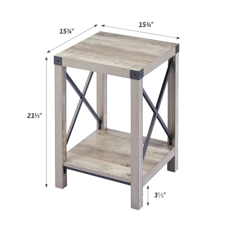 Table d'appoint ou de chevet CO-Z de style ferme de 40 cm avec étagère de rangement