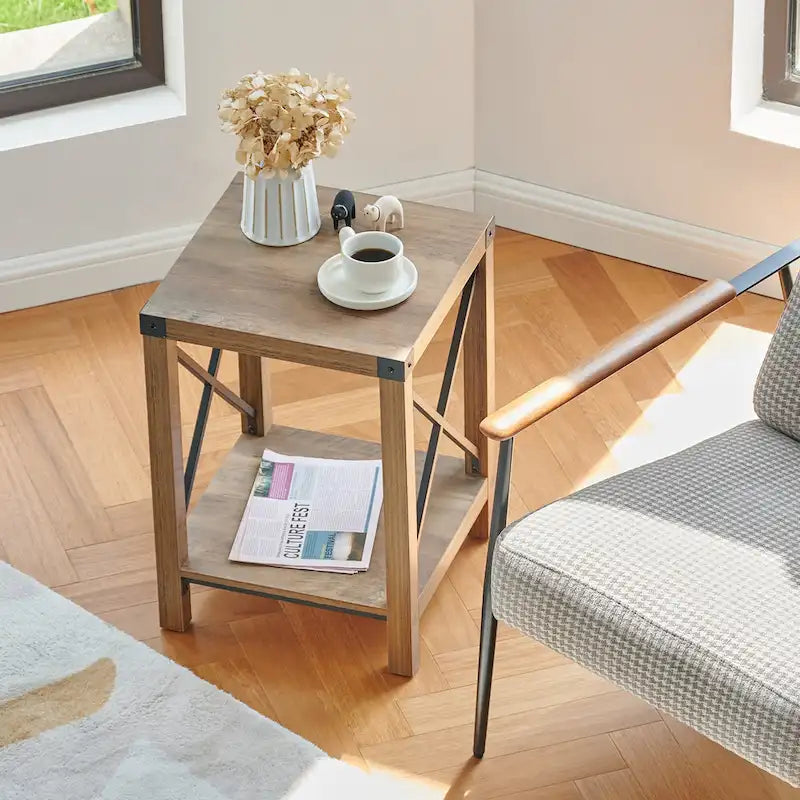 Table d'appoint ou de chevet CO-Z de style ferme de 40 cm avec étagère de rangement