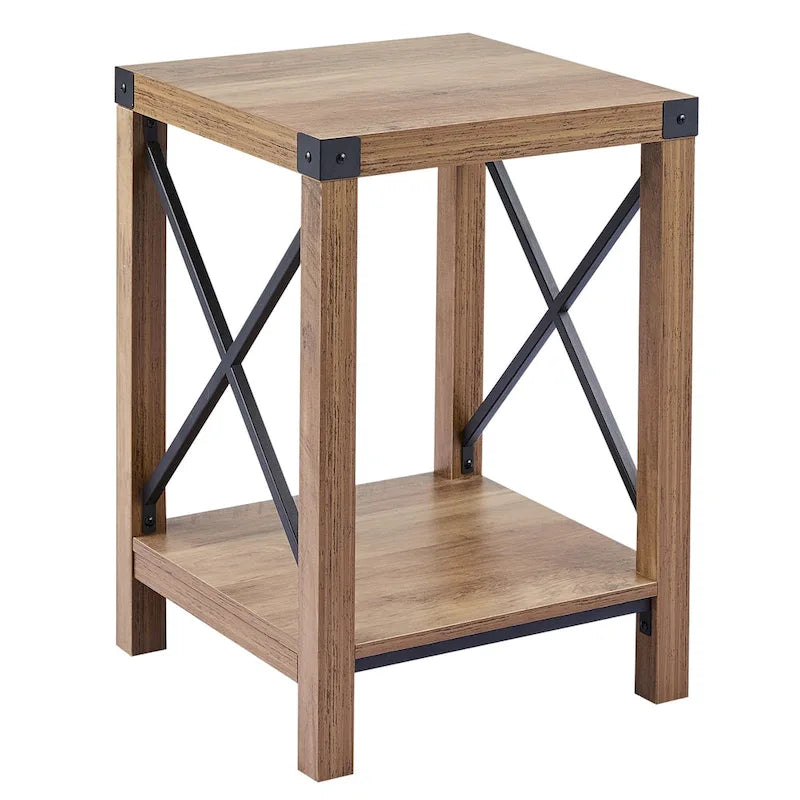 Table d'appoint ou de chevet CO-Z de style ferme de 40 cm avec étagère de rangement