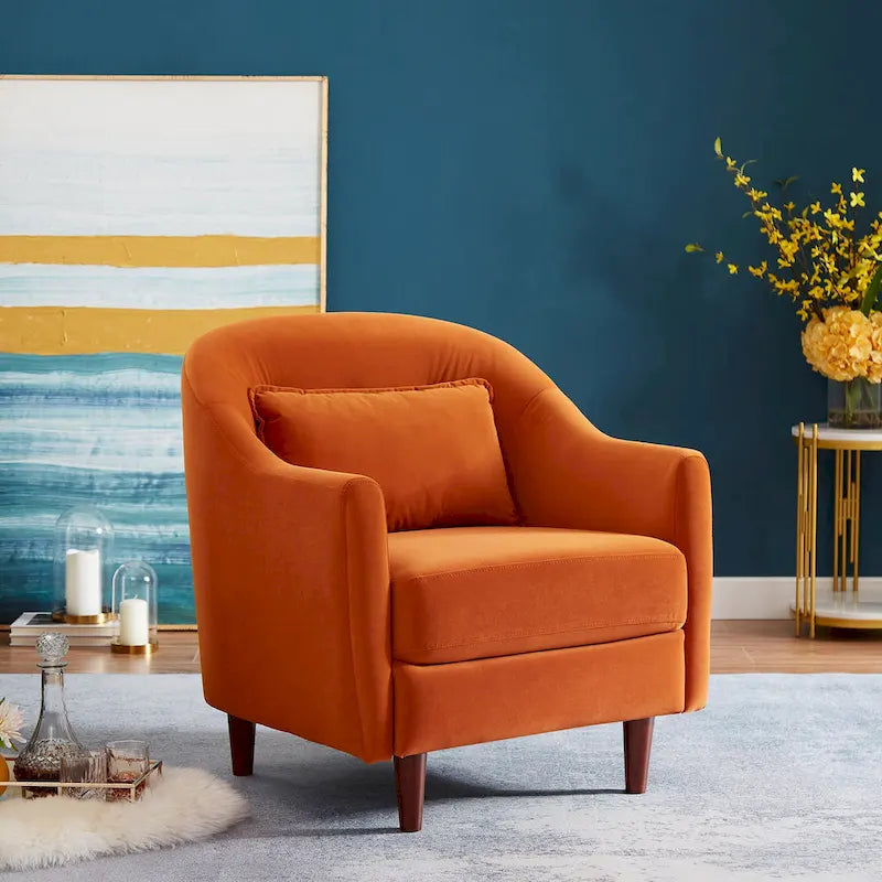 VANOMi 28.34 Accent Armchair, Velvet Barrel Chair with Solid Wood Legs