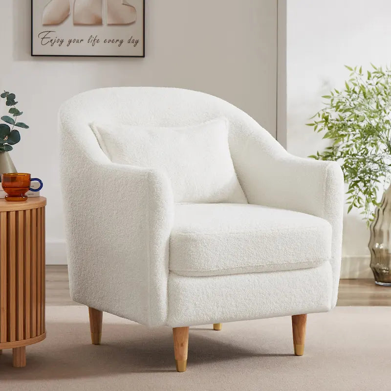 Fauteuil d'appoint VANOMi 28.34, fauteuil tonneau en velours avec pieds en bois massif