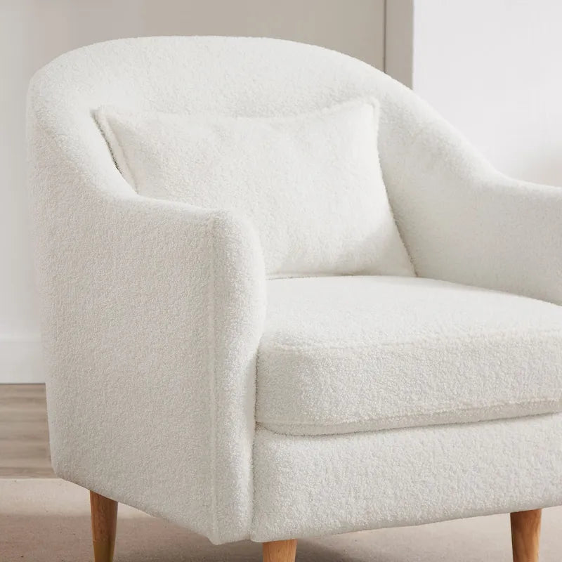 Fauteuil d'appoint VANOMi 28.34, fauteuil tonneau en velours avec pieds en bois massif