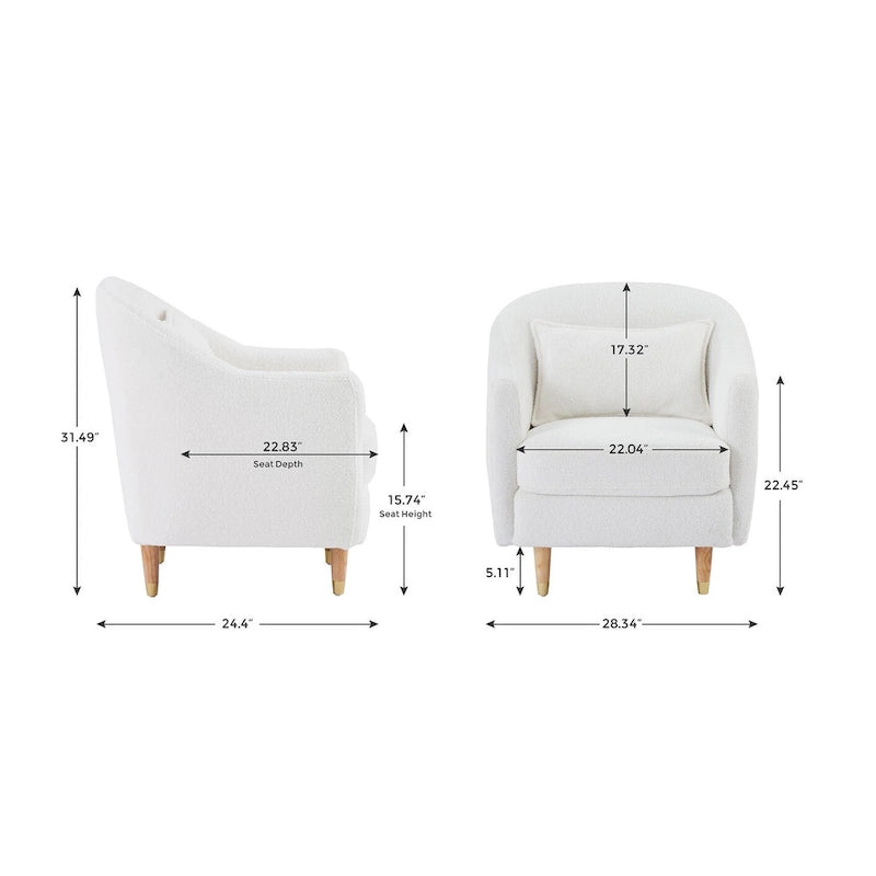 Fauteuil d'appoint VANOMi 28.34, fauteuil tonneau en velours avec pieds en bois massif