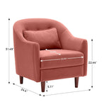 Fauteuil d'appoint VANOMi 28.34, fauteuil tonneau en velours avec pieds en bois massif