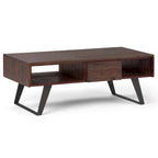 Table basse rectangulaire moderne WYNDENHALL Mitchell en bois massif et métal, 122 cm de large - 122 cm L x 56 cm P x 46 cm H