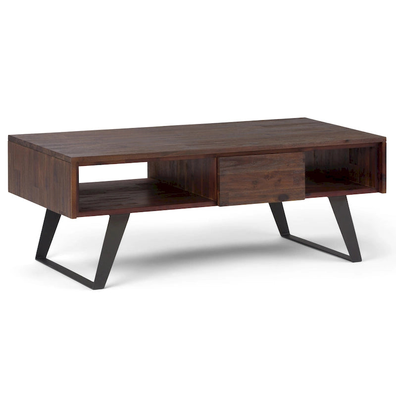 Table basse rectangulaire moderne WYNDENHALL Mitchell en bois massif et métal, 122 cm de large - 122 cm L x 56 cm P x 46 cm H