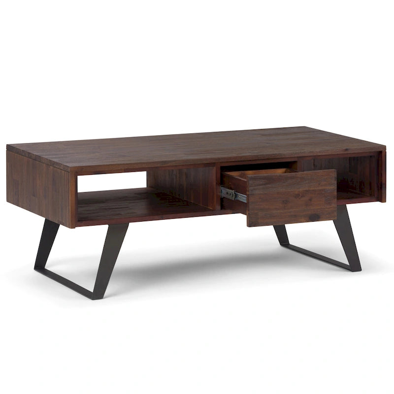 Table basse rectangulaire moderne WYNDENHALL Mitchell en bois massif et métal, 122 cm de large - 122 cm L x 56 cm P x 46 cm H
