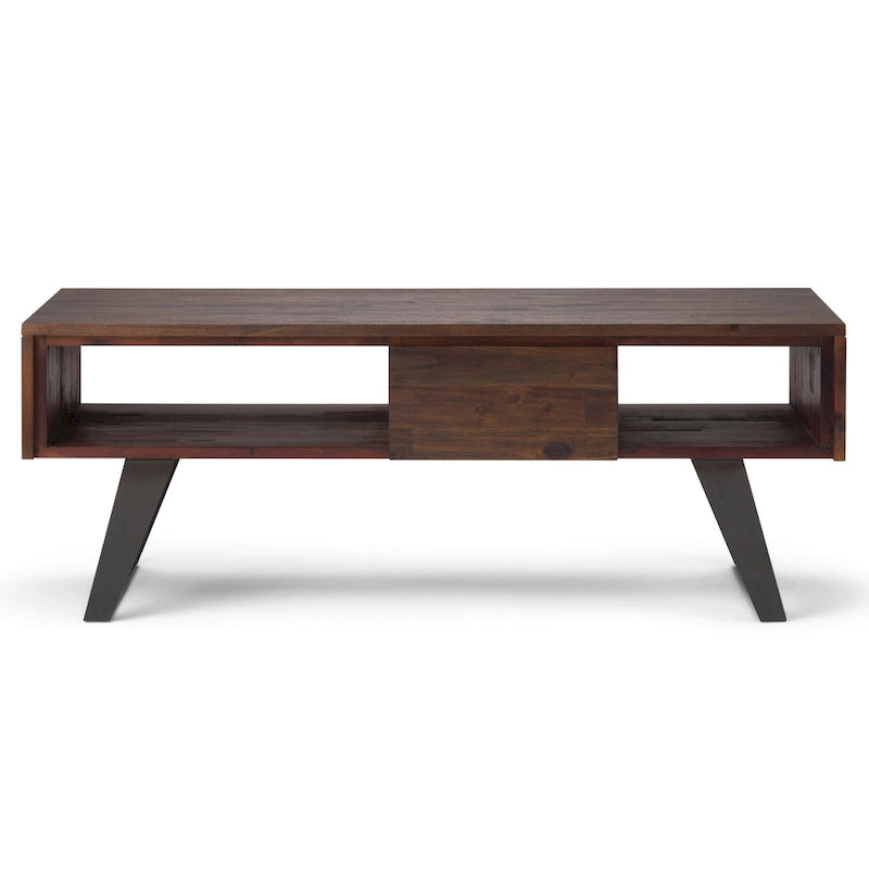 Table basse rectangulaire moderne WYNDENHALL Mitchell en bois massif et métal, 122 cm de large - 122 cm L x 56 cm P x 46 cm H