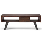 Table basse rectangulaire moderne WYNDENHALL Mitchell en bois massif et métal, 122 cm de large - 122 cm L x 56 cm P x 46 cm H