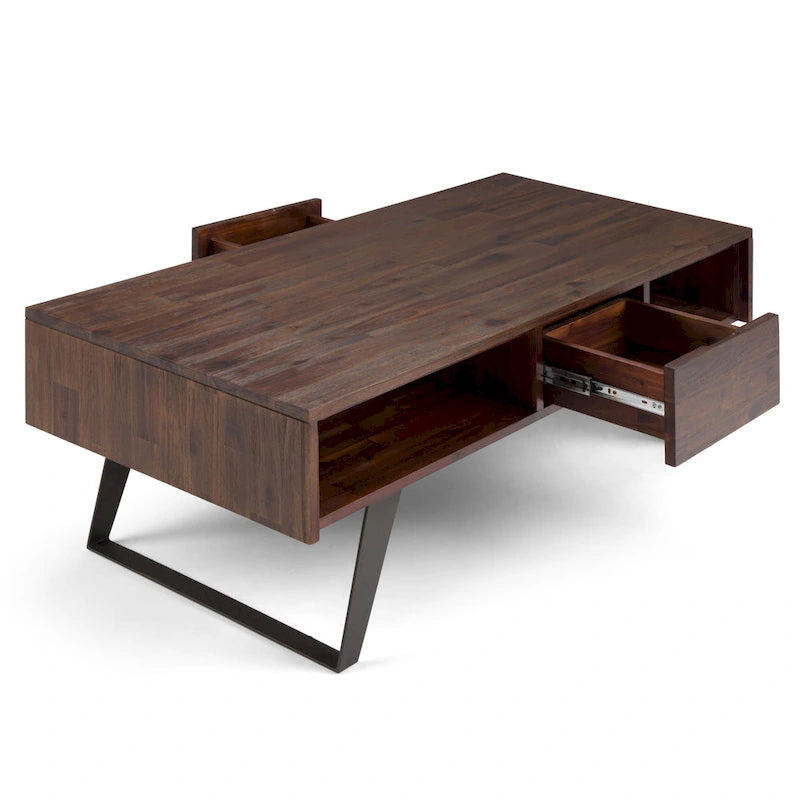 Table basse rectangulaire moderne WYNDENHALL Mitchell en bois massif et métal, 122 cm de large - 122 cm L x 56 cm P x 46 cm H