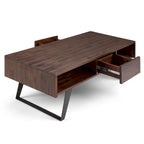 Table basse rectangulaire moderne WYNDENHALL Mitchell en bois massif et métal, 122 cm de large - 122 cm L x 56 cm P x 46 cm H