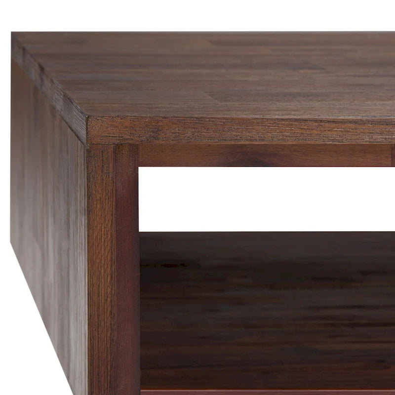 Table basse rectangulaire moderne WYNDENHALL Mitchell en bois massif et métal, 122 cm de large - 122 cm L x 56 cm P x 46 cm H