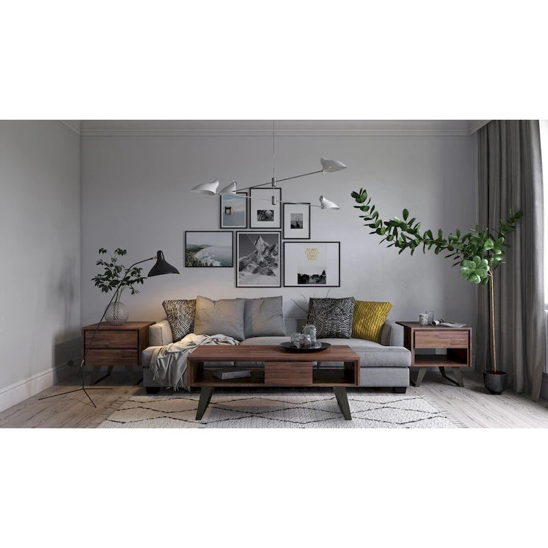 Table basse rectangulaire moderne WYNDENHALL Mitchell en bois massif et métal, 122 cm de large - 122 cm L x 56 cm P x 46 cm H