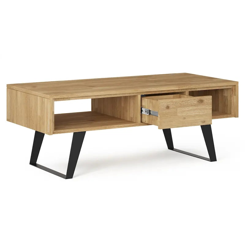 Table basse rectangulaire moderne WYNDENHALL Mitchell en bois massif et métal, 122 cm de large - 122 cm L x 56 cm P x 46 cm H