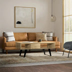 Table basse rectangulaire moderne WYNDENHALL Mitchell en bois massif et métal, 122 cm de large - 122 cm L x 56 cm P x 46 cm H