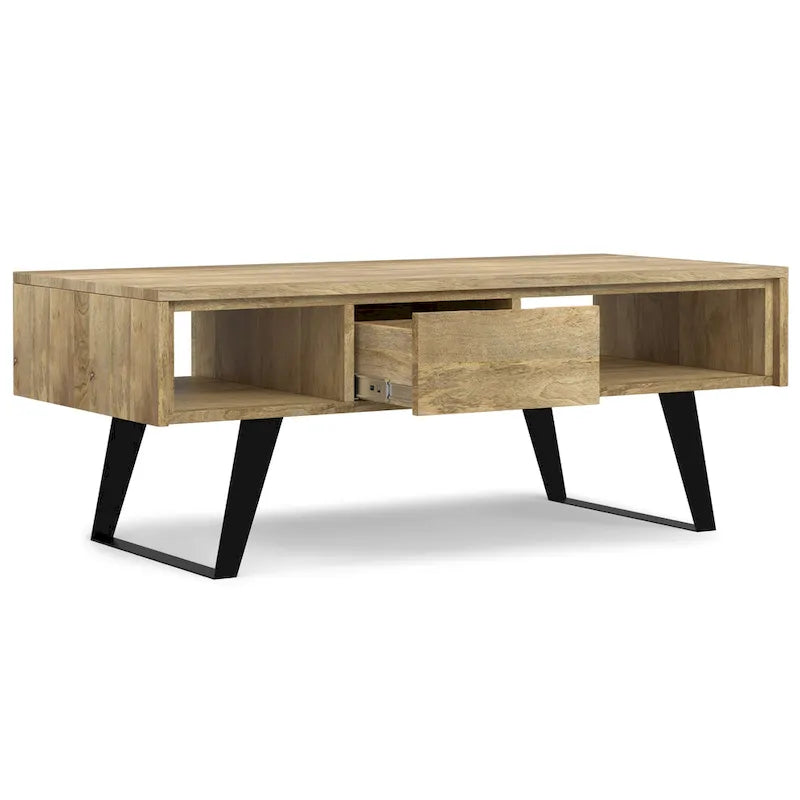 Table basse rectangulaire moderne WYNDENHALL Mitchell en bois massif et métal, 122 cm de large - 122 cm L x 56 cm P x 46 cm H