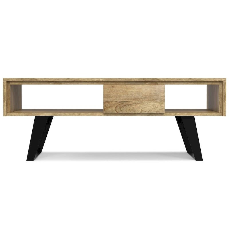 Table basse rectangulaire moderne WYNDENHALL Mitchell en bois massif et métal, 122 cm de large - 122 cm L x 56 cm P x 46 cm H
