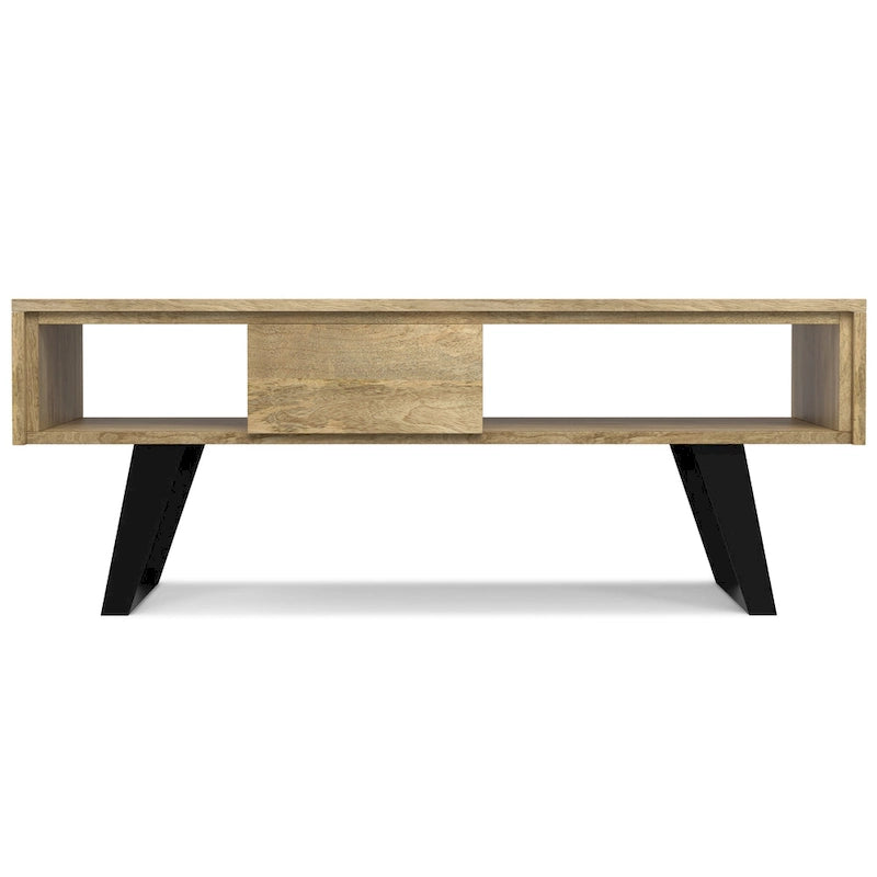 Table basse rectangulaire moderne WYNDENHALL Mitchell en bois massif et métal, 122 cm de large - 122 cm L x 56 cm P x 46 cm H