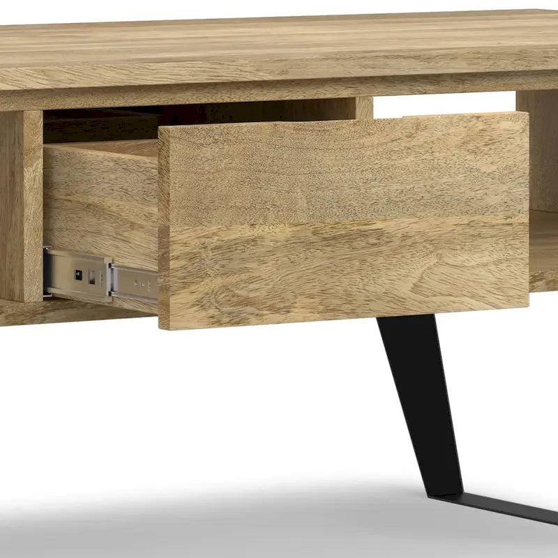 Table basse rectangulaire moderne WYNDENHALL Mitchell en bois massif et métal, 122 cm de large - 122 cm L x 56 cm P x 46 cm H