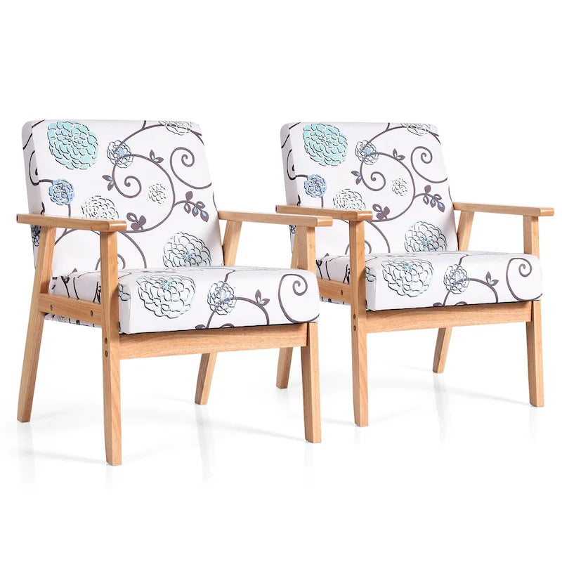 Gymax Lot de 2 fauteuils d'appoint rembourrés pour la maison ou le bureau, avec assise en bois - 25 x 26,5 x 32