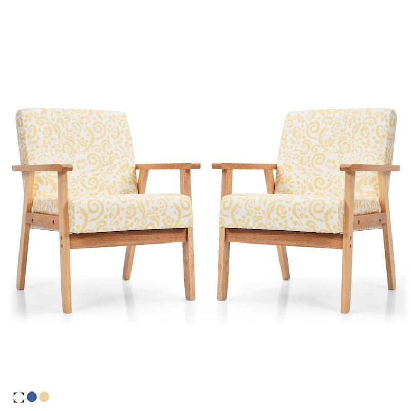 Gymax Lot de 2 fauteuils d'appoint rembourrés pour la maison ou le bureau, avec assise en bois - 25 x 26,5 x 32