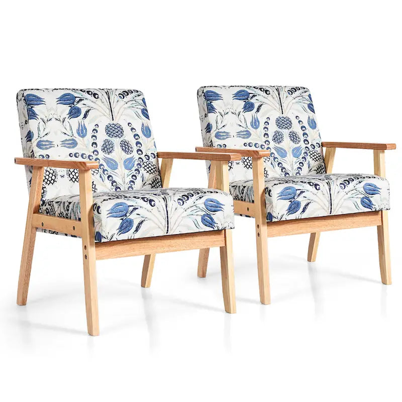 Gymax Lot de 2 fauteuils d'appoint rembourrés pour la maison ou le bureau, avec assise en bois - 25 x 26,5 x 32