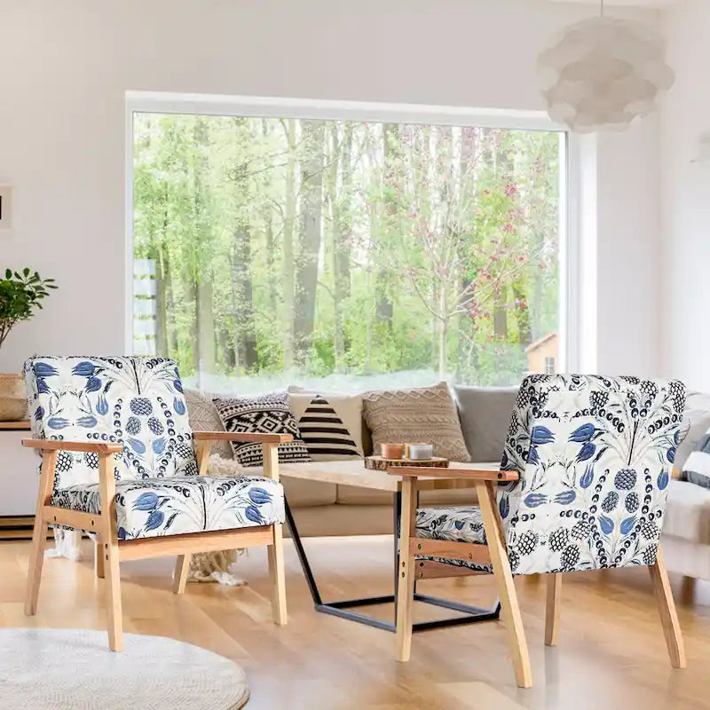 Gymax Lot de 2 fauteuils d'appoint rembourrés pour la maison ou le bureau, avec assise en bois - 25 x 26,5 x 32