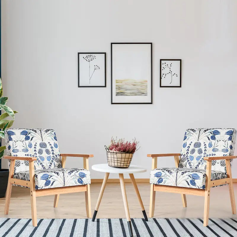 Gymax Lot de 2 fauteuils d'appoint rembourrés pour la maison ou le bureau, avec assise en bois - 25 x 26,5 x 32