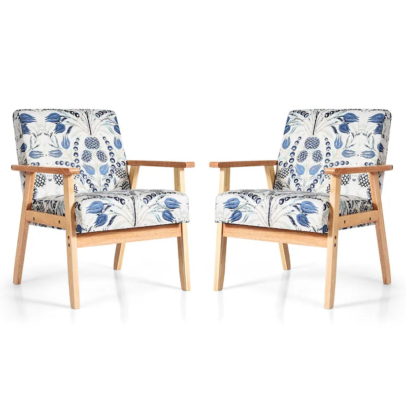 Gymax Lot de 2 fauteuils d'appoint rembourrés pour la maison ou le bureau, avec assise en bois - 25 x 26,5 x 32