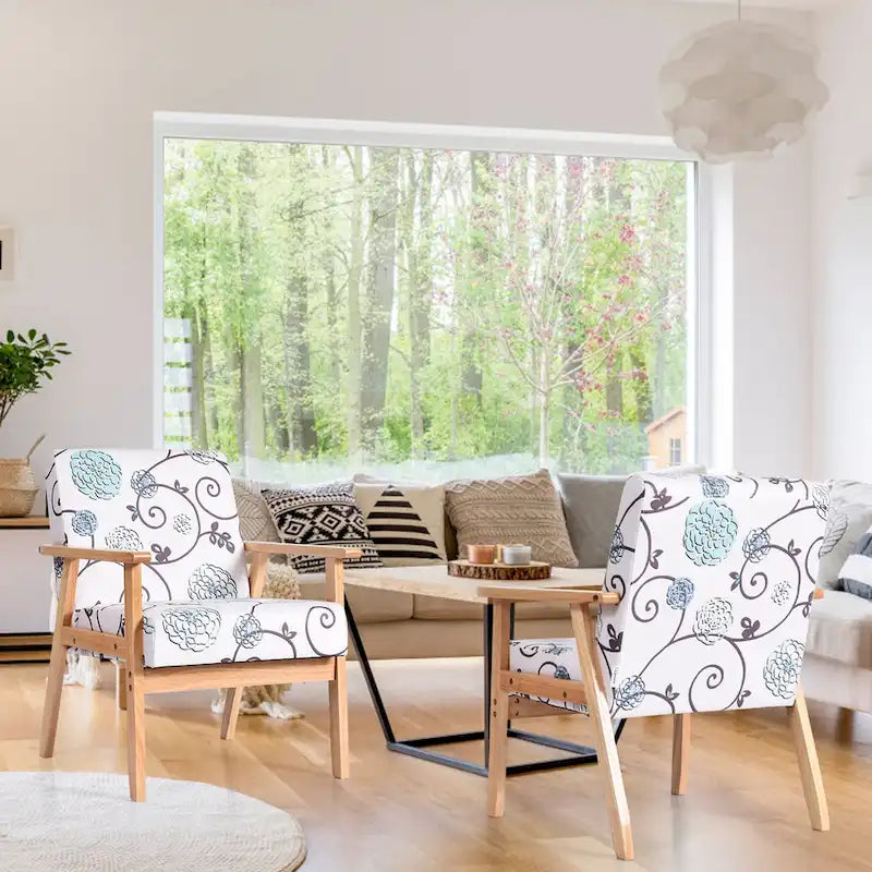 Gymax Lot de 2 fauteuils d'appoint rembourrés pour la maison ou le bureau, avec assise en bois - 25 x 26,5 x 32