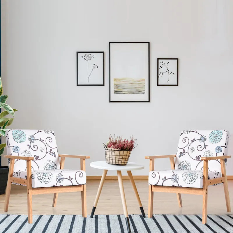 Gymax Lot de 2 fauteuils d'appoint rembourrés pour la maison ou le bureau, avec assise en bois - 25 x 26,5 x 32