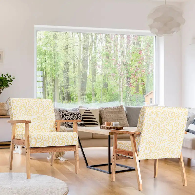 Gymax Lot de 2 fauteuils d'appoint rembourrés pour la maison ou le bureau, avec assise en bois - 25 x 26,5 x 32