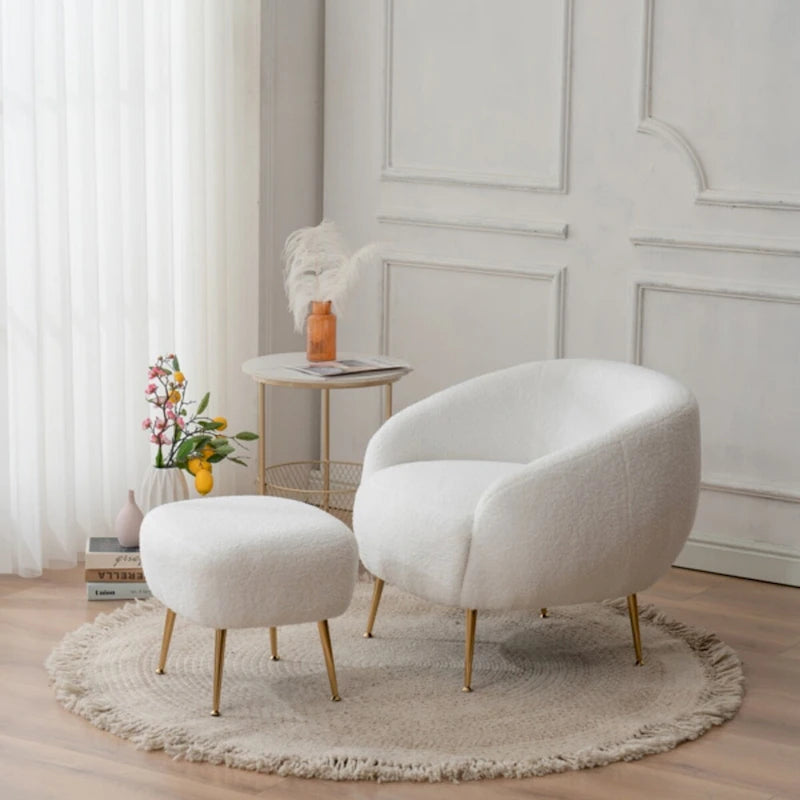 Fauteuil d'appoint moderne en forme de tonneau avec repose-pieds - Assise confortable et élégante pour petits espaces - 31,4 (L) x 29,5 (l) x 25,6 (H)