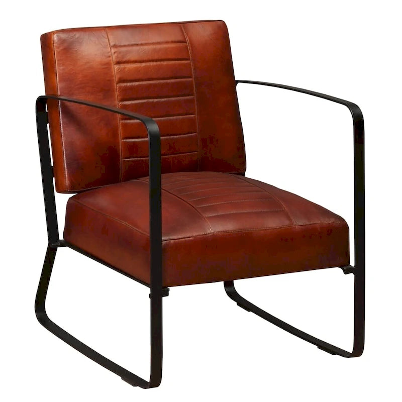 Fauteuil simple vidaXL avec structure en métal, en cuir véritable, pour salon - 23,6 x 25,2 x 29,1 cm