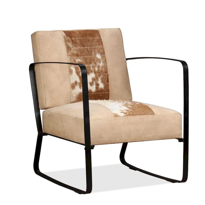 Fauteuil simple vidaXL avec structure en métal, en cuir véritable, pour salon - 23,6 x 25,2 x 29,1 cm