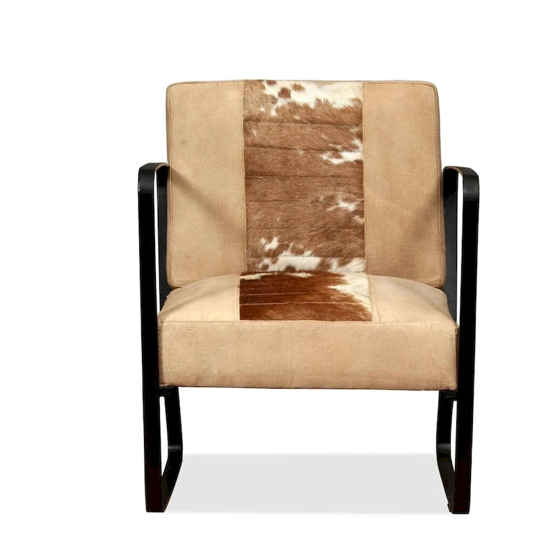 Fauteuil simple vidaXL avec structure en métal, en cuir véritable, pour salon - 23,6 x 25,2 x 29,1 cm