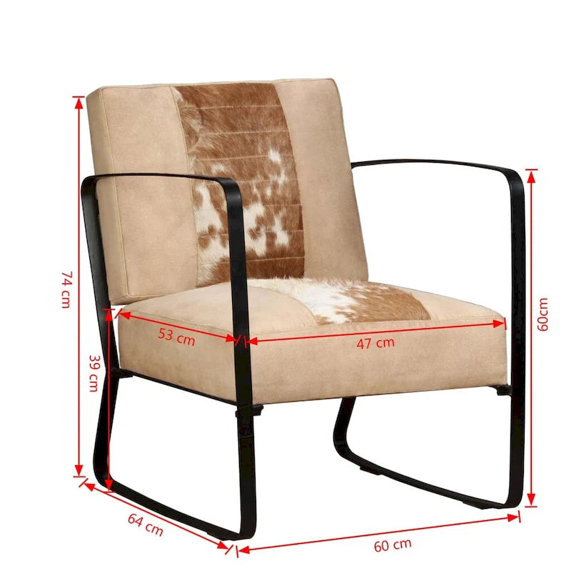 Fauteuil simple vidaXL avec structure en métal, en cuir véritable, pour salon - 23,6 x 25,2 x 29,1 cm