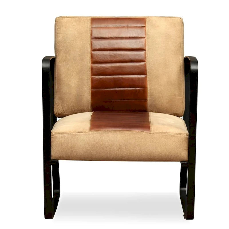 Fauteuil simple vidaXL avec structure en métal, en cuir véritable, pour salon - 23,6 x 25,2 x 29,1 cm