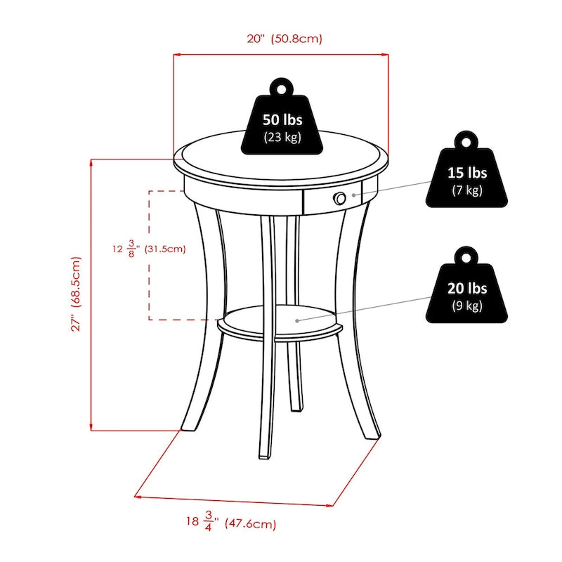 Table d'appoint ronde Sasha, cappuccino - 20 po L x 20 po P x 27 po H.