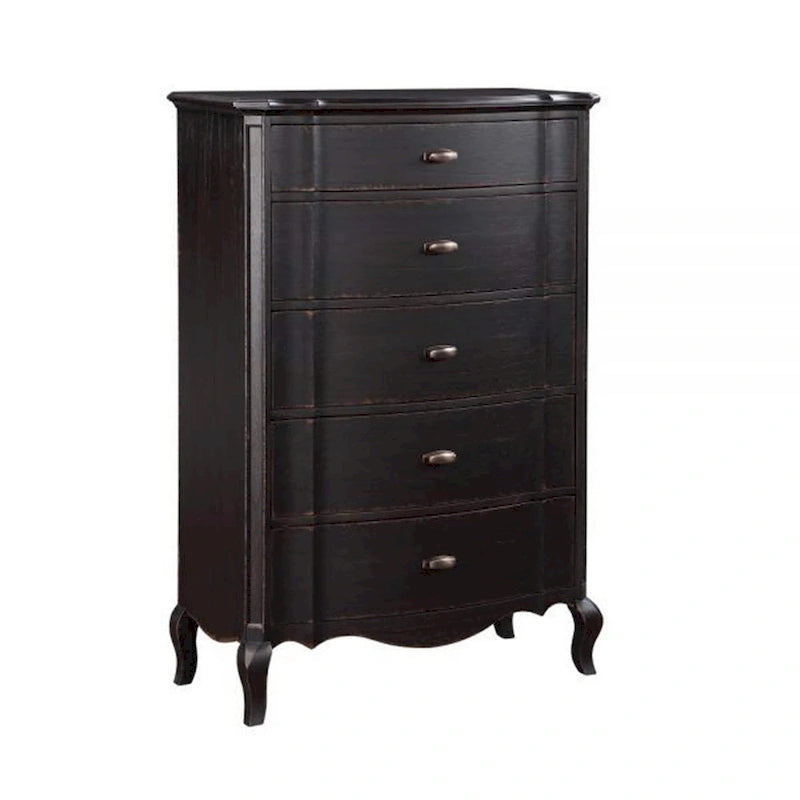 Commode en merisier de 96,5 cm de haut, 5 tiroirs, pieds galbés, bois d'hévéa noir
