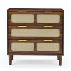 Grondin Mid-Century Modern Boho Style 3 Rattan Drawers Chest with MDF Frame and Solid Wood Legs, Chest of Drawers