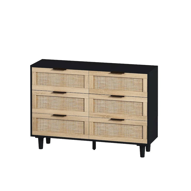 43.316-Drawers Rattan Storage Cabinet Rattan Drawer,for Bedroom,Living Room,Black