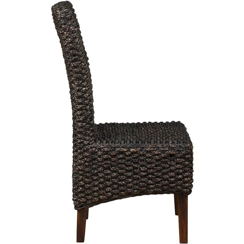 Chaise en bois tressé avec dossier haut, lot de 2, marron